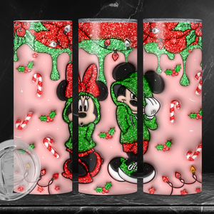 Holiday Mickey & Minnie in Hoodies "Inflated" 20 oz Skinny Tumbler with Lid & Straw