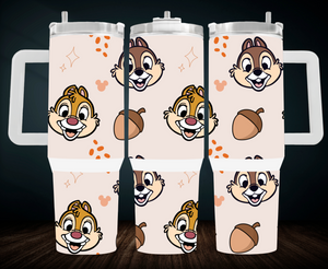 Chip N Dale 40 oz Stainless Tumbler with Handle, Lid and Straw