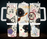 Floral Harry Potter 40 oz Stainless Tumbler with Handle, Lid and Straw