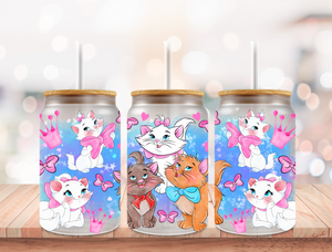 Aristocats 16oz Libbey Glass with Lid and Straw
