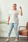 DOE & RAE - Mixed Media Off White/Mint Top (Curvy/Plus Size)