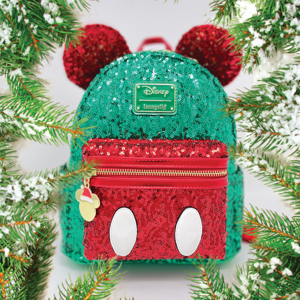 Bibbidi Holiday Exclusive - Loungefly 'Tis the Season' Red and Green Sequin Mini Backpack