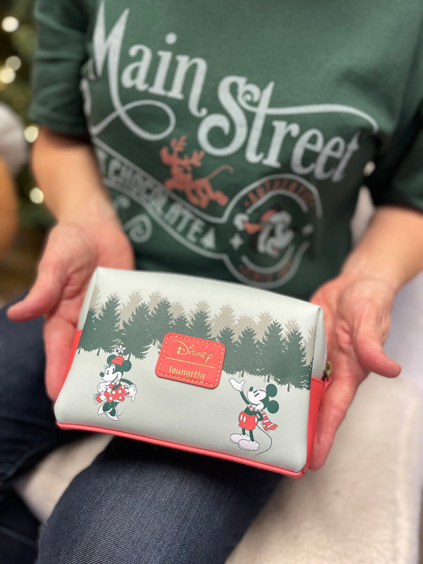 Bibbidi x Loungefly Exclusive Holiday Mickey and Minnie Cosmetic Bag!